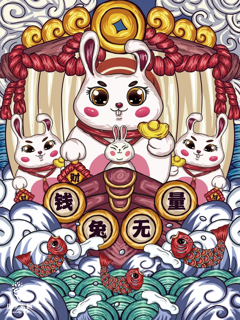 2023兔年新年春节节日节庆海报模板PSD分层设计素材【151】